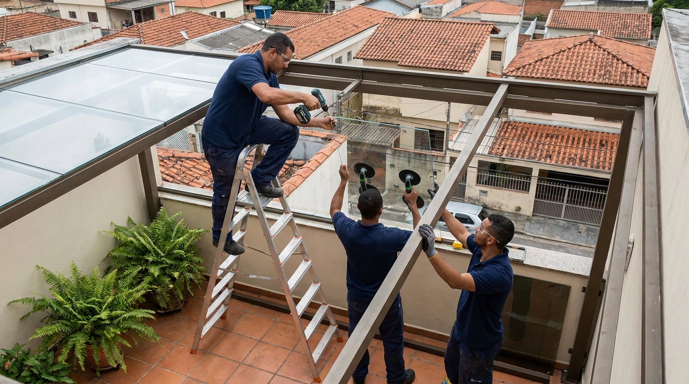 Cobertura de vidro em terraço com telhados em Olinda-PE