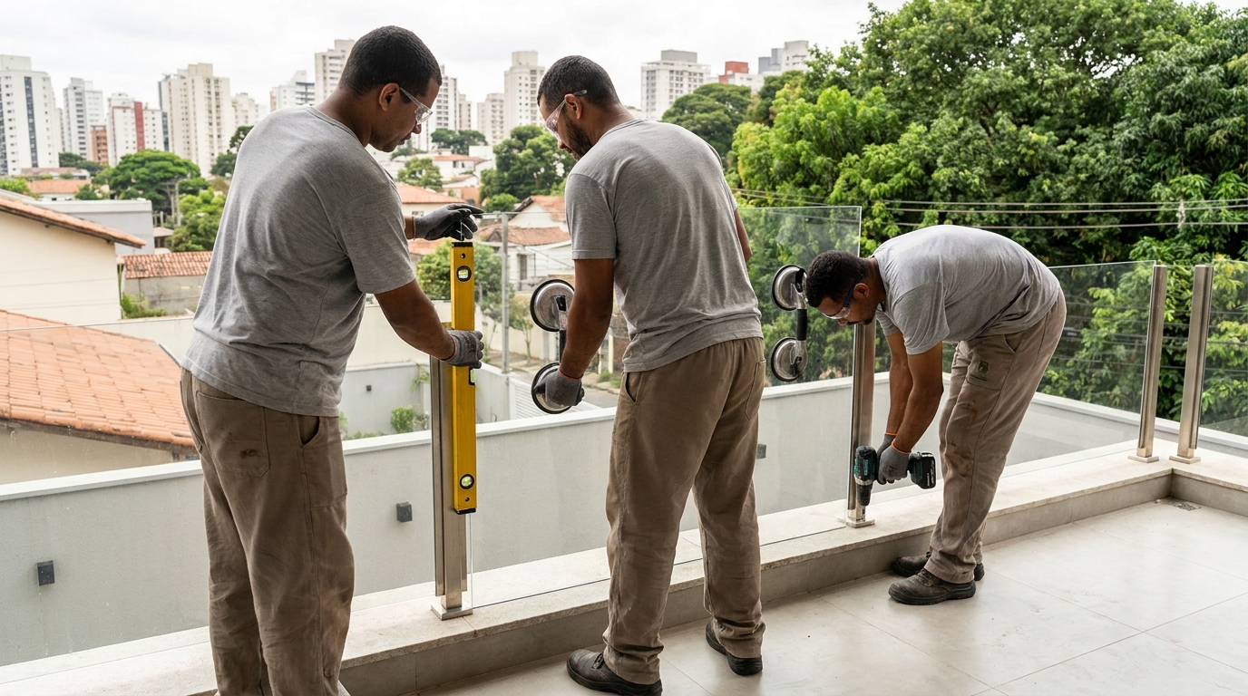 Guarda-corpo em terraço alto com vista cidade em Olinda-PE